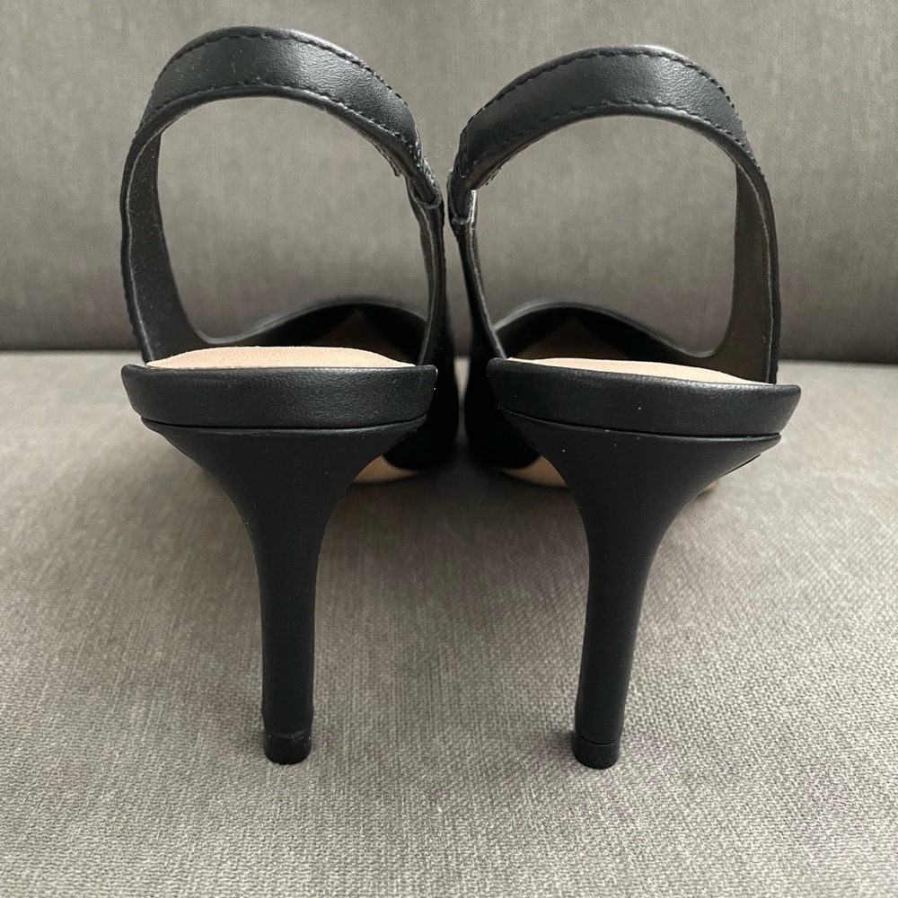 Stuart Weitzman Linsi Pointed Toe Slingback Kid Leather Black Pumps Heels US 4 - Picture 5 of 7